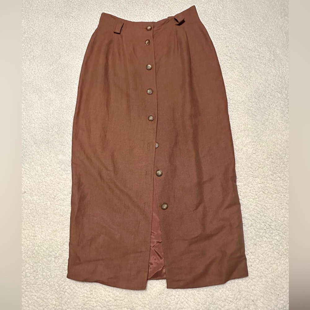 Vintage 90’s JH Collectibles Elegant Brown Button-Down Maxi Skirt size 8